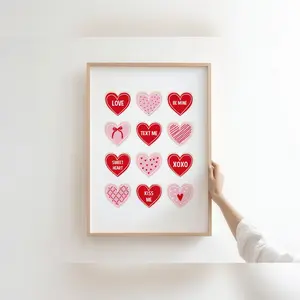 Valentine Heart Wall Art, Candy Heart Print, Love Quote Poster, Pink Red Valentine, Cute Valentine Wall Art, Digital Printable Love Art Abstract Shapes Wall Art
