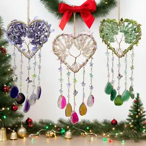 Heart Shaped Crystal Sun Catcher, 1 Count Tree Of Life Dream Catcher, Home Courtyard Garden Window Decoration Suncatcher, Holiday Gift, Home Decoration, Hanging, Hanging Ornaments