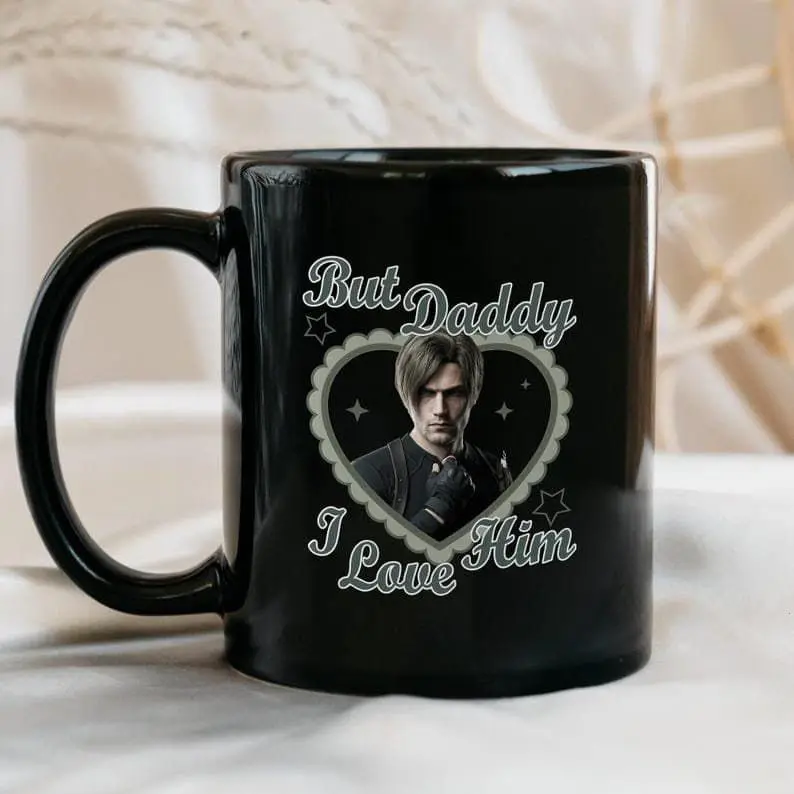 Vintage Resident Evil 9 Leon Scott Kennedy Ceramic Coffee Mug - Glossy, Reusable, Washable Kitchen Drinkware for Video Game Enthusiasts (With "But Daddy Loves Him" Design)