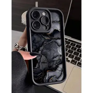 Marble Design Carved Matte Black Shockproof Thick Perforated Minimalist Printed Phone Case  For IPhone17/IPhone17 Air/IPhone17 Pro/IPhone17 Pro Max/16 Pro Max/15 Pro Max/14 Pro Max/13 Pro Max/12 Pro Max/11 Pro Max,Waterproof Anti-Fall Scratch Resistant