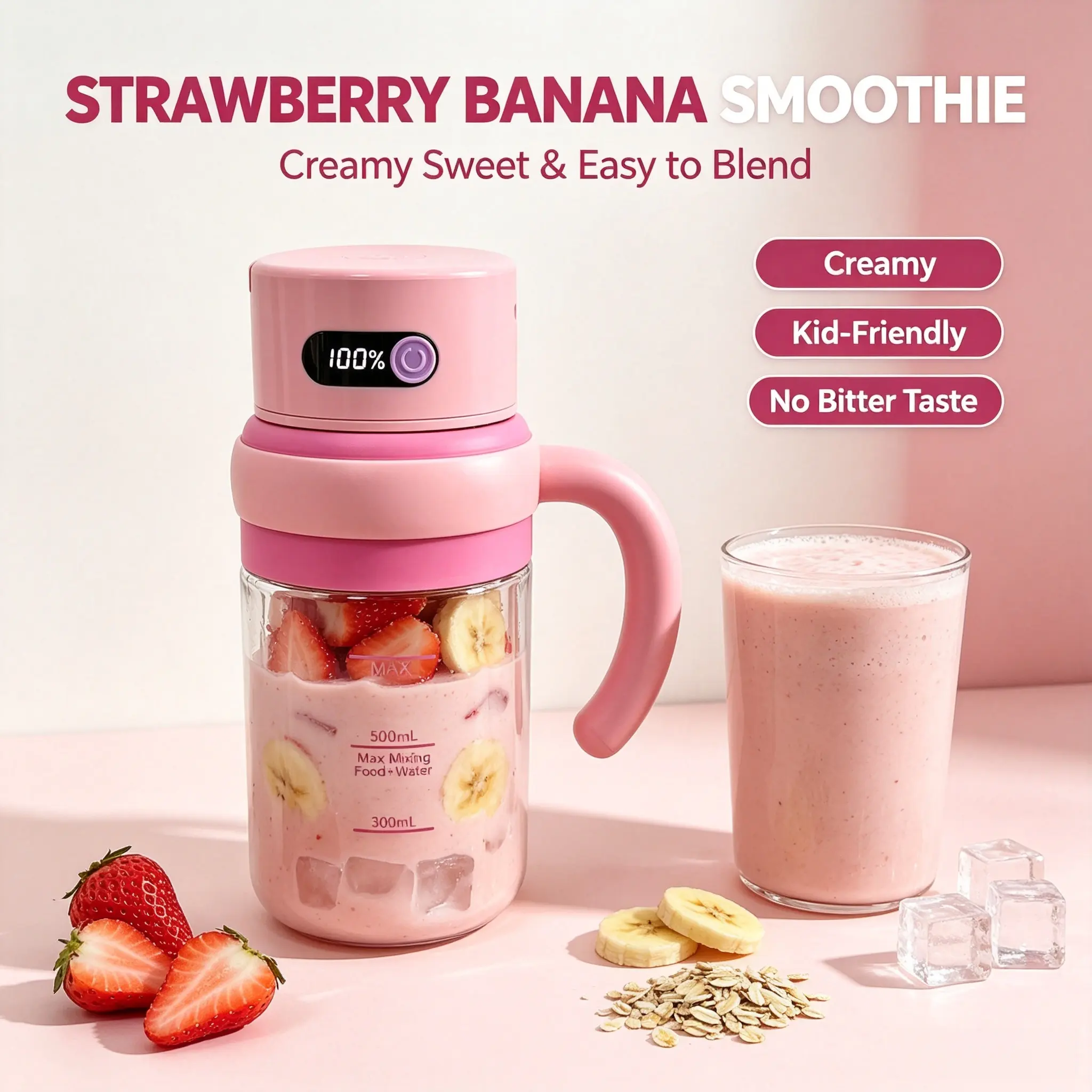 Becvtoz 2-in-1 Multifunctional Juice Blender - BPA-Free1000mL Mini Personal Blender for Smoothies, 18500RPMlce-Crushing 42 Blades, Type-C Rechargeable Dual LidPortable Cup, LED Display Kitchen Appliances for Gym &Travel Mini Blender Health Blender