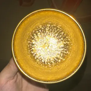 Golden Iridescent Handmade Jianzhan Teacups,Color Shifting Surface