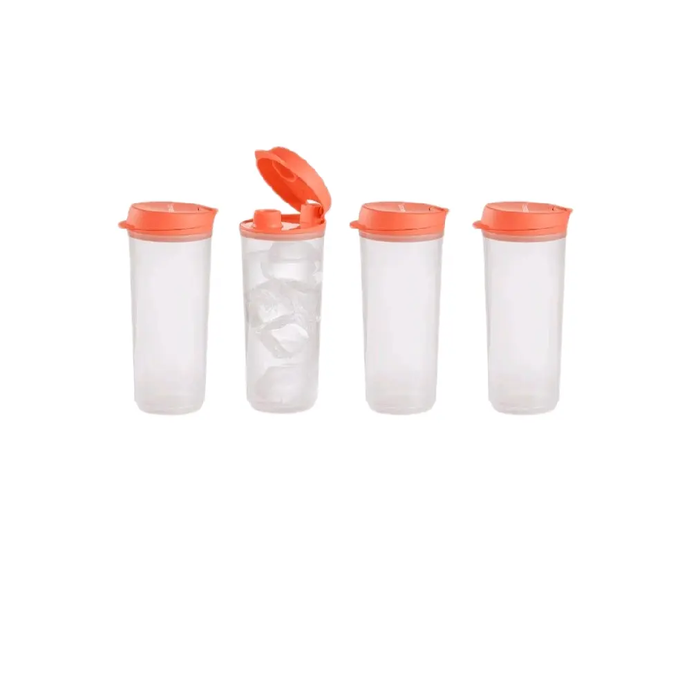 Tupperware Smoothie Tumblers Set of Four with Orange Lids for Easy Mixing and Serving
