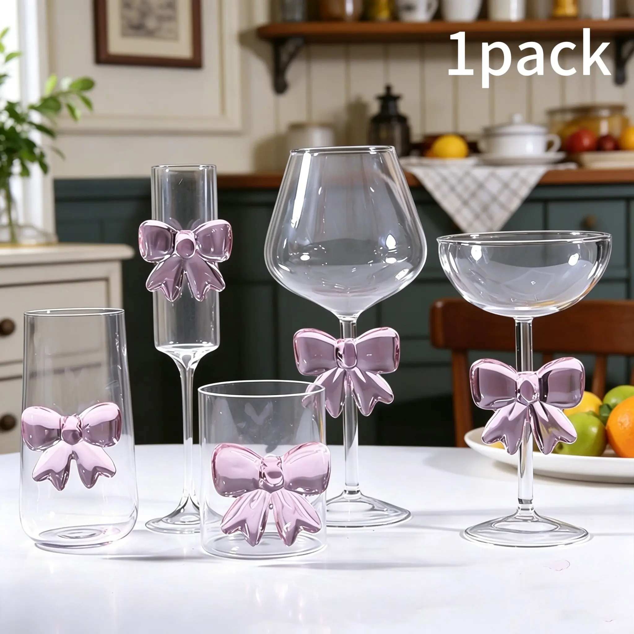 Pink Bow Glass Wine Goblet, Premium Drinking Glasses, Heat Resistant Food Grade BPA, Lead & Cadmium Free Clear Drinking Cup, Dishwasher Safe for Fruit Tea & Red Wine, Ideal for Home Bar, Party, Wedding & Daily Use, Gift for Women & Girls