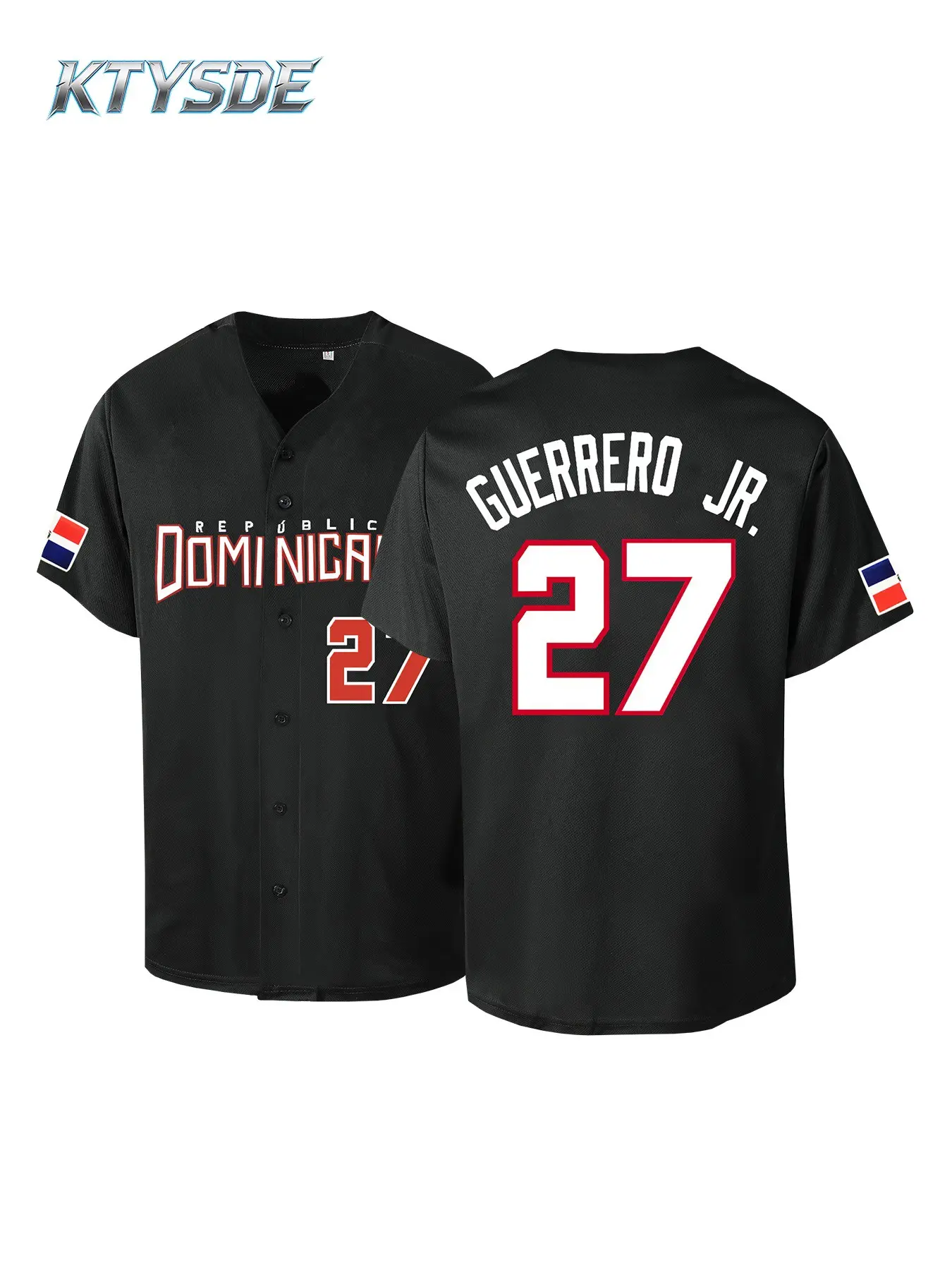 KTYSDE República Dominicana #27 Guerrero Jr. Embroidered Casual Baseball Jersey | Men's Breathable Short Sleeve Fan Edition Embroidery Sportswear Clothing Sports Shirt