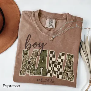Comfort Colors Boy Mama Shirt, Retro Hunting Camo Mama Shirt, Pregnancy Reveal Shirt, Boy Mom Gift, New Mom Gift, Mothers Day Gift