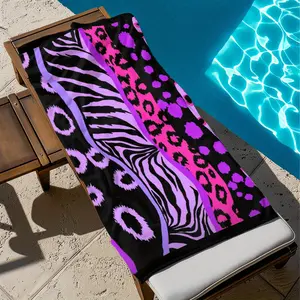 1pc Quick-Dry Beach Towel - Bold Purple Zebra Print, Leopard Print, And Polka Dot Patterns - Soft, Absorbent Microfiber Towel, Suitable for Pool, Travel, And SPA - Lightweight Bath Towel And Beach Essential - Machine Washable, Fun Design