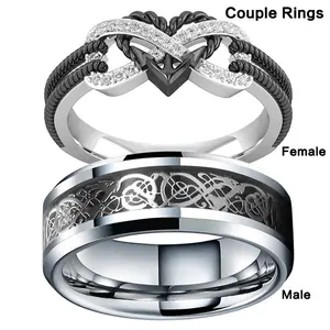 New Crystal Diamond Ring Women's & Men's Couple Rings High-Quality Metal Geometric Heart Design Jewelry huge engagement romantic woman