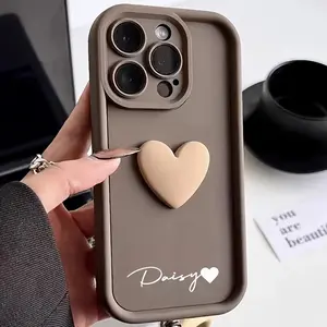 Personalized Custom Big Letters Customized Name Minimalist Anti Fall Phone Case Compatible With iPhone 17 E Air Pro ProMax iPhone16 15 14 Plus 13 12 Mini 11 X XS XR Luxury Acrylic 3D Love Heart Soft Pattern DIY Shockproof Gift