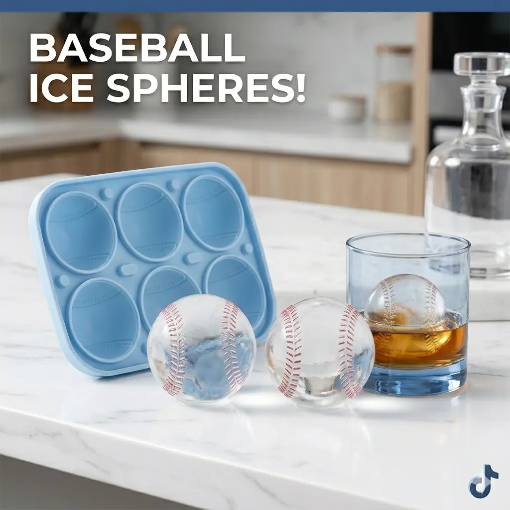 6-Hole Baseball Ice Ball Maker Tray - Food-Grade Silicone Ice Molds, Reusable Flexible Kitchenware, Home Bar Accessories for Whiskey Adults Parties, Cool Sports Gift