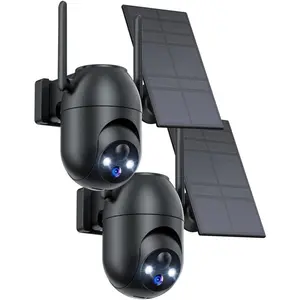 2 Pack Solar WIFI Security Camera with Spotlight, 2.7K HD Clear Picture, Smart AI Human Detection, 2-Way Audio,Color Night Vision, Waterproof Black White Security Camera