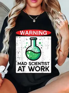 100% Cotton Unisex Halloween Mad Scientist at Work Nerd Costume Men Women T-Shirt Casual Top