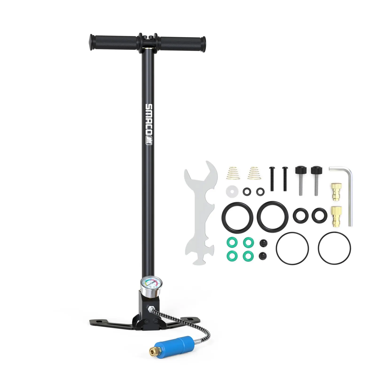 SMACO 4500PSI 30MPa 4 Stage Hand Pump For PCP Air Rifle Paintball Mini Scuba Tank Under 0.7L With Oil Water Separator Pressure Gauge Flexible Hose Brass Fitting High Pressure Inflator Emergency Air Supply Outdoor Camping Survival Gear
