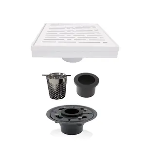 White 6 Square Drain Cover with Hair Trap and Base Flange Kit – Broken Lane Design