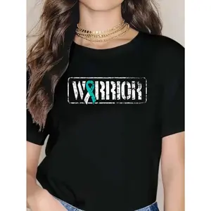 100% cotton unisex “Cervical Cancer Warrior” T-shirt with teal and white military-style ribbon; 2026 women’s round-neck short-sleeve T-shirt