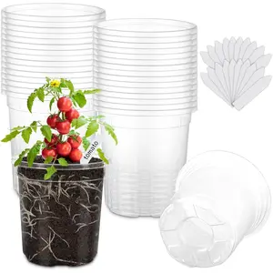 30 Packs 5 Inch Reinforced Clear  Pots for  with Drainage Holes, High Transparency Plastic Seedling  Pot with 20 Labels