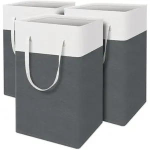 laundry basket 3-Pack, laundry hamper, Hamper with handles, collapsible laundry baskets,  dirty clothes hamper, Towel Storage for  or Dorm, 75L-Grey