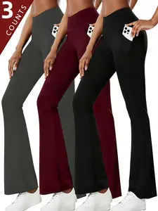 3pcs Ultra-Soft Women's High-Waisted Flared Pants Tummy Control Compression Fit Hip-Raising Design Moisture-Wicking Workout Leggings for Yoga Gym Casual Wear