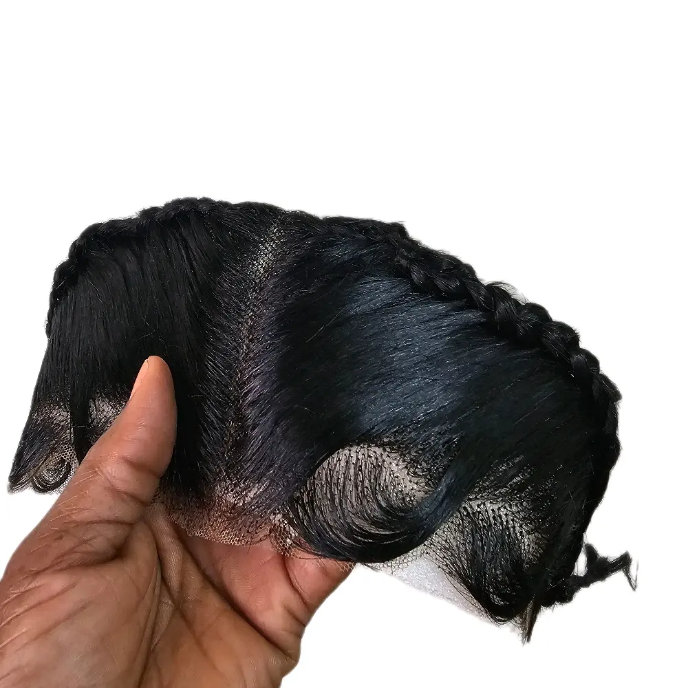 Ready To Wear Glueless Gele Turban Frontals 13*4 Human Hair Full Frontal with Design color 1B Off Black for Stylish Looks