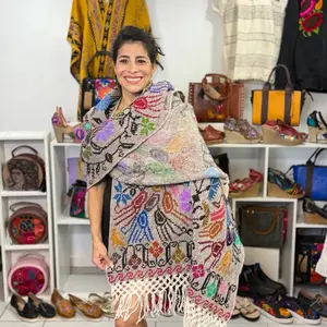 Rebozo punto de cruz - Artesanal capa unitalla (S-M-L) - Hand Embroidered in Mexico, Vibrant Mexican Floral Design, Comfortable & Colorful, One-of-a-Kind Artisanal clothing