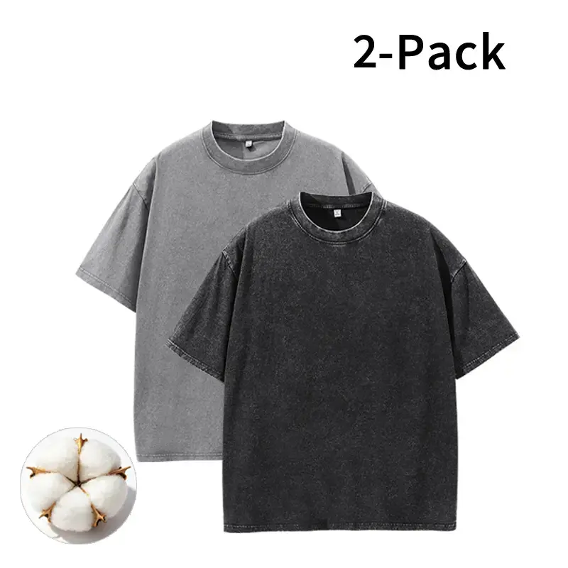 2-Pack Men’s Vintage Washed Cotton T-Shirts, Loose-Fit Crew Neck Short Sleeve Tees for Streetwear & Casual Everyday Wear casual builder tee