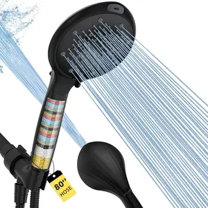 Filtered Shower  with Handheld, High  8-Mode Handheld Showerhead with Filters for Hard Water -Remove Chlorine, Built-in Power Wash, 80" Long Hose & Adjustable Bracket, Black