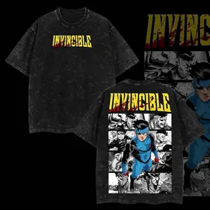 Valentine Shirts Superstyle Limited Edition Emperor Mark Grayson Invincible War Comic Double Sided Printed Oversized Lightweight Acid Washed Tee Unisex Crew Neck Soft Breathable Casual Streetwear Tops For Men Women Daily Urban Outfit Hip Hop Fashion