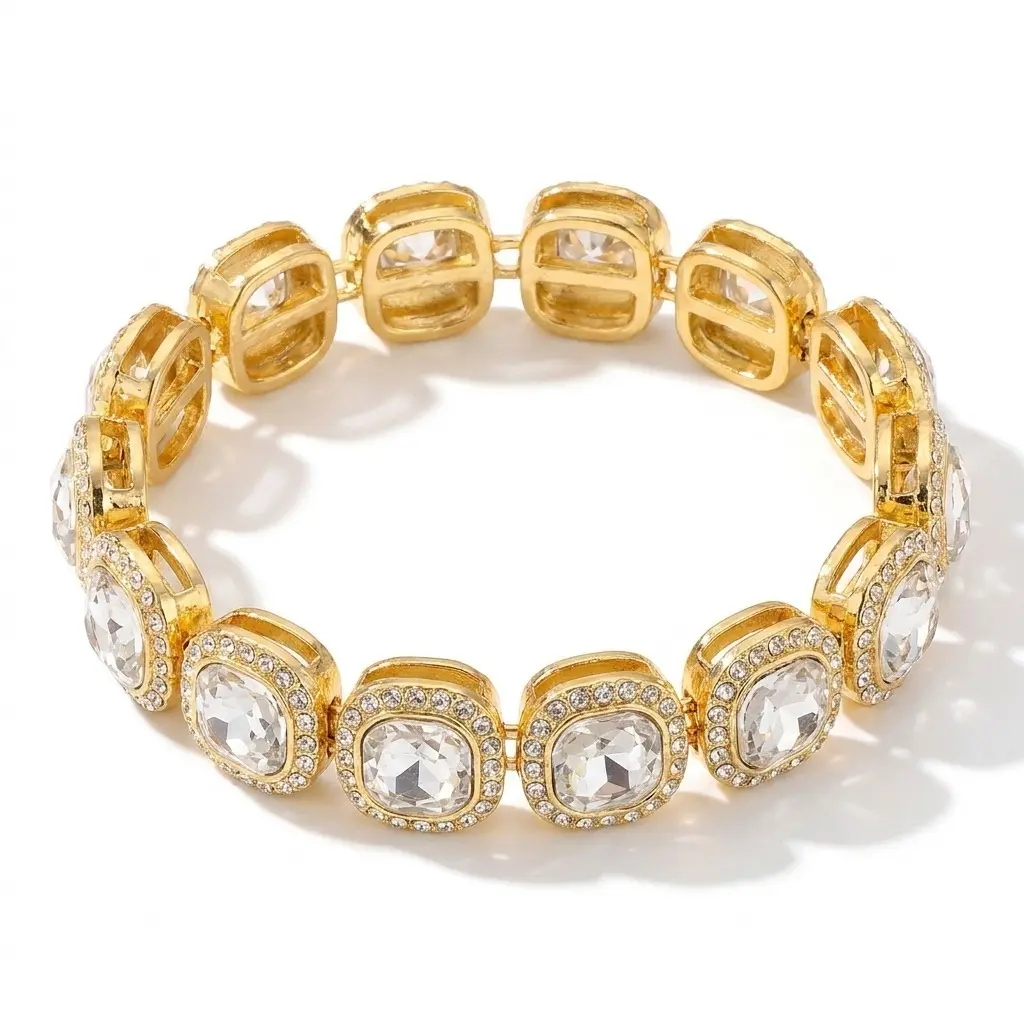 Sugar Cube Bracelet: Gold and Silver, Ultra-Dazzling, Unisex, Fashion Accessories, Jewelry, Minimalist Style, Zirconia Bracelet, Synthetic Moissanite, Full-Diamond Bracelet
