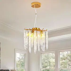 Branch Crystal Chandelier, 12-Inch Modern Raindrop Pendant Light, Adjustable Ceiling Fixture for Dining Room Living Room Bedroom Hallway Bedside(G9x5pc base excluding light bulb)