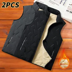 2 Pieces Men's Casual Zippered Pocket Stand Collar Vest, Warm Vest Suitable for Autumn and Winter, Ideal Gift lightweight vest