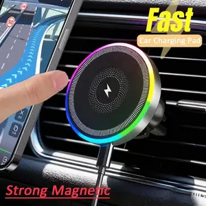 RGB Light Car Magnetic Wireless Charger Phone Holder Air Vent Stand For Magsafe iPhone 17 16 15 14 13 12 Pro Max Fast Charging Dock High Speed Charger
