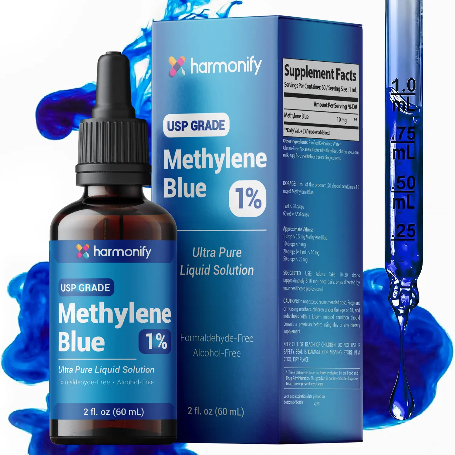 HARMONIFY Methylene Blue 60 ML (2 FL OZ) USP Grade 1% Solution