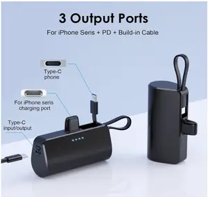 Mini Power Bank with Built-in Cable for Type C & all types of iPhone easy to ship