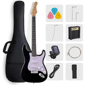 39-Inch Electric Guitar Starter Kit ST Series-Complete starter kit with electric guitar, amp, strap, plectrum, tuner, strings,  and guitar bag - Suitable for beginners (black)