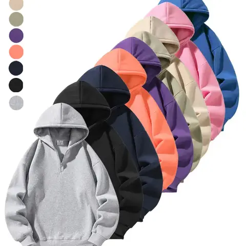 Men's Half-Zip Hoodie - Neutral Soft Polyester Medium-Length Autumn Winter Tops, Outdoor-Ready, Everyday Fit, Sport-Inspired Casual Wear, Standard Sizes, Couple-Suitable