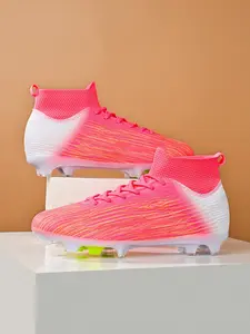 Men's High-Top Soccer Shoes, Football Cleats, Leather & Mesh, Breathable, Anti-Slip, Lightweight, Fashionable, Ideal for Training & Outdoor Activities
