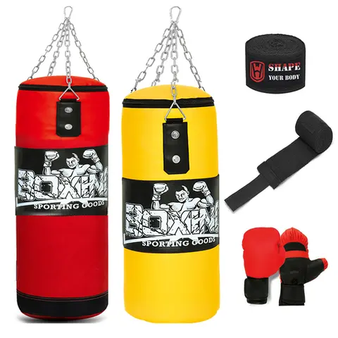 2ft Punching Bag for Adults,Men,Women,Kids, Hanging Punching Bag with Boxing Gloves, Chains, Wristband,  Heavy Boxing Bag for Training, Karate, Kickboxing, Muay Thai -Unfilled