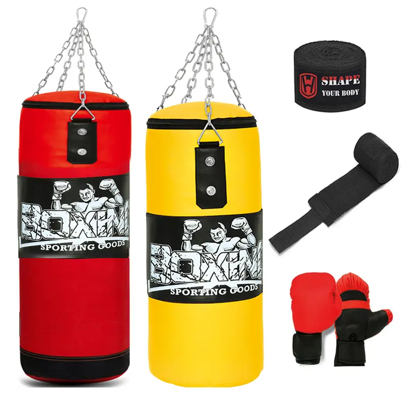 2ft Punching Bag for Adults,Men,Women,Kids, Hanging Punching Bag with Boxing Gloves, Chains, Wristband, Heavy Boxing Bag for Training, Karate, Kickboxing, Muay Thai -Unfilled