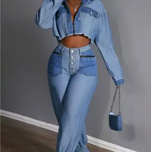Plus Size Casual Two-Piece Pants Set - Denim Jacket with Ripped Front, Matching Pants, and Top, Ideal for Casual Wear - Womenswear, Clothes, Suits