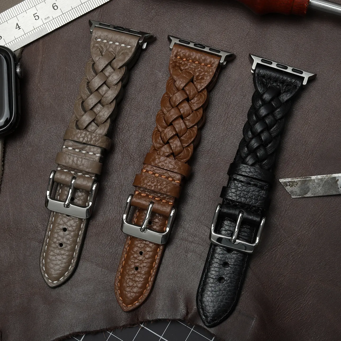 New strap Applicable to Apple Watch S11 Luff Lauren Style Braided Strap Ultra3 Applewatch Leather S10 Pin
