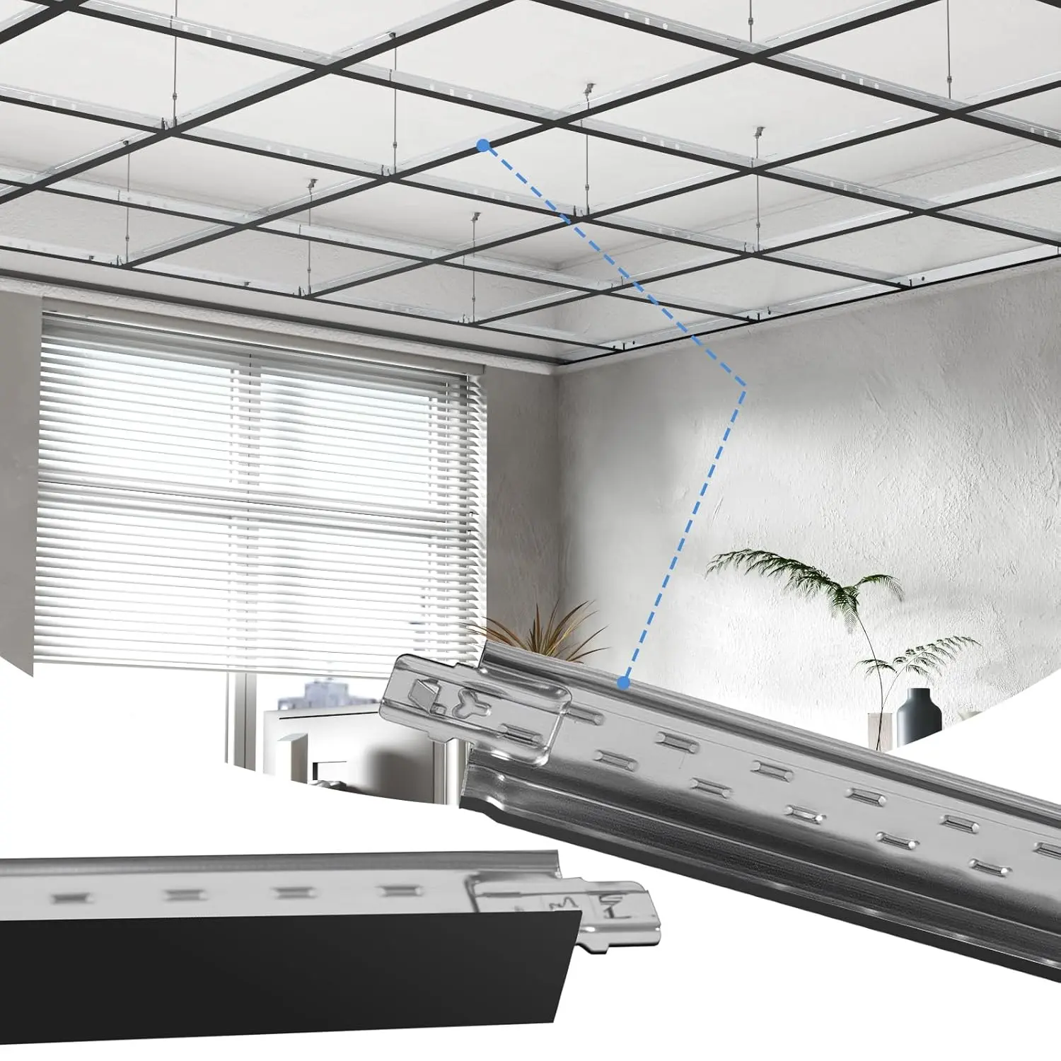 LooYee 10-Piece 72-Inch (6Ft) Galvanized Steel Wall Molding Trim Partial Kit, Rust-Proof, Load-Bearing, Fire-Resistant, Lightweight, Durable Drop Ceiling Grid System for Living Room Indoor Home Improvement, Easy-Install Wall Decor Solution
