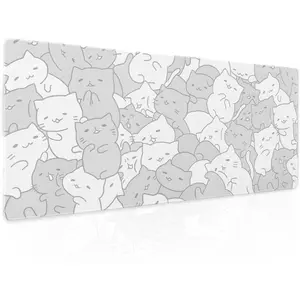 White Kawaii Cats Gaming Mouse Pad XL Cute Anime Kittens Japanese Extended Big Large Desk Mat Non-Slip Rubber Base Stitched Edge Long Keyboard Mousepad for PC Computer Laptop,31.5×11.8 Inches
