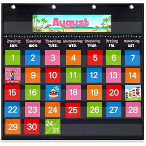 Classroom Calendar Pocket Chart -88 Laminated Colorful Cards (Activity,Holidays,SEL) -Heavy-Duty Pocket Chart for  & Homeschool-25x24Inch Visual Schedule Tool