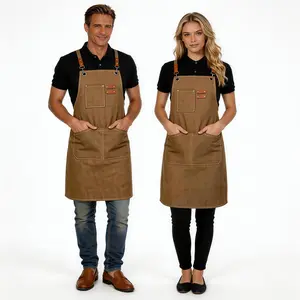 Canvas Apron with Pockets, Water-Resistant Heavy Duty Kitchen Apron with Adjustable Straps for Men and Women, Durable Cooking Apron for BBQ, Baking, Cafe, Restaurant, Barista, Craft , Kitchen Work,Flower Arranging,and Workshop Work