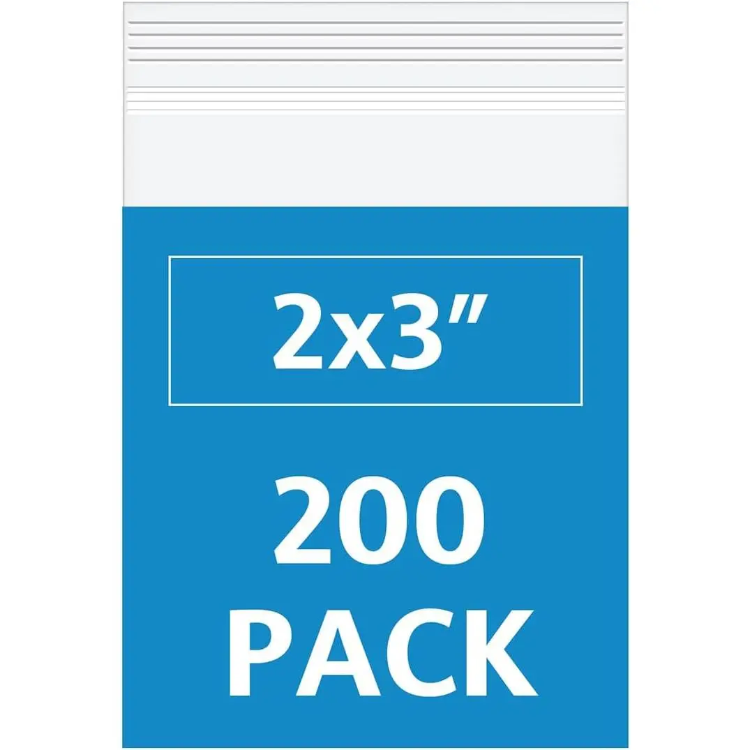 200 Pack Small Plastic Bags For , Mini Baggies 4 Assorted Sizes. 2x3 3x3 3x5 4x6 Inch 2 Mil Thick Poly Zipper Lock Bags (200pcs(2x3in))