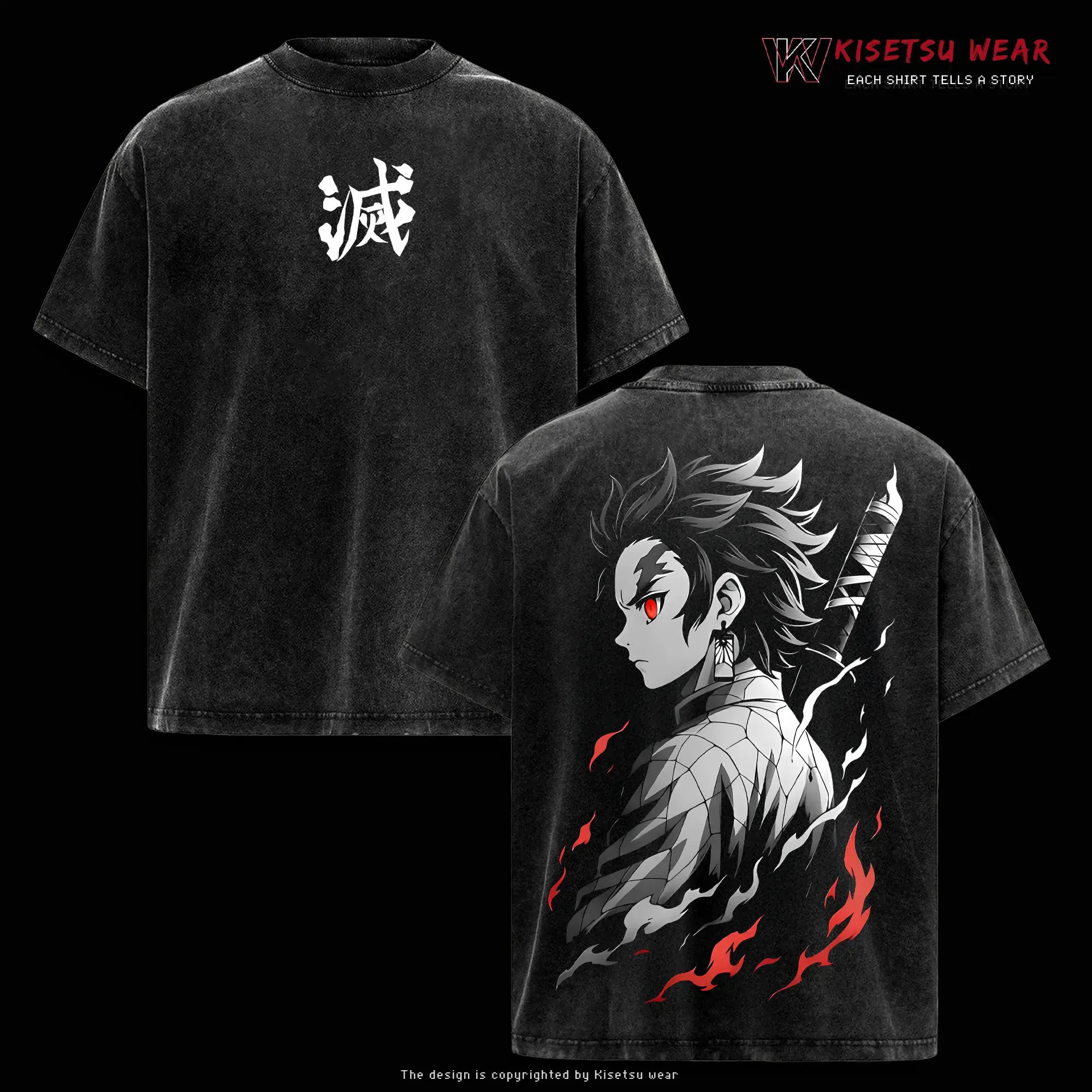 Retro Limited Tanjiro T-Shirt - Demon Slayer Infinity Castle Arc Anime Graphic Tee Oversized Acid Washed Lightweight Cotton Men Shirts Anime Streetwear Casual Menswear Gift for Anime Fans Demon Slayer Merch