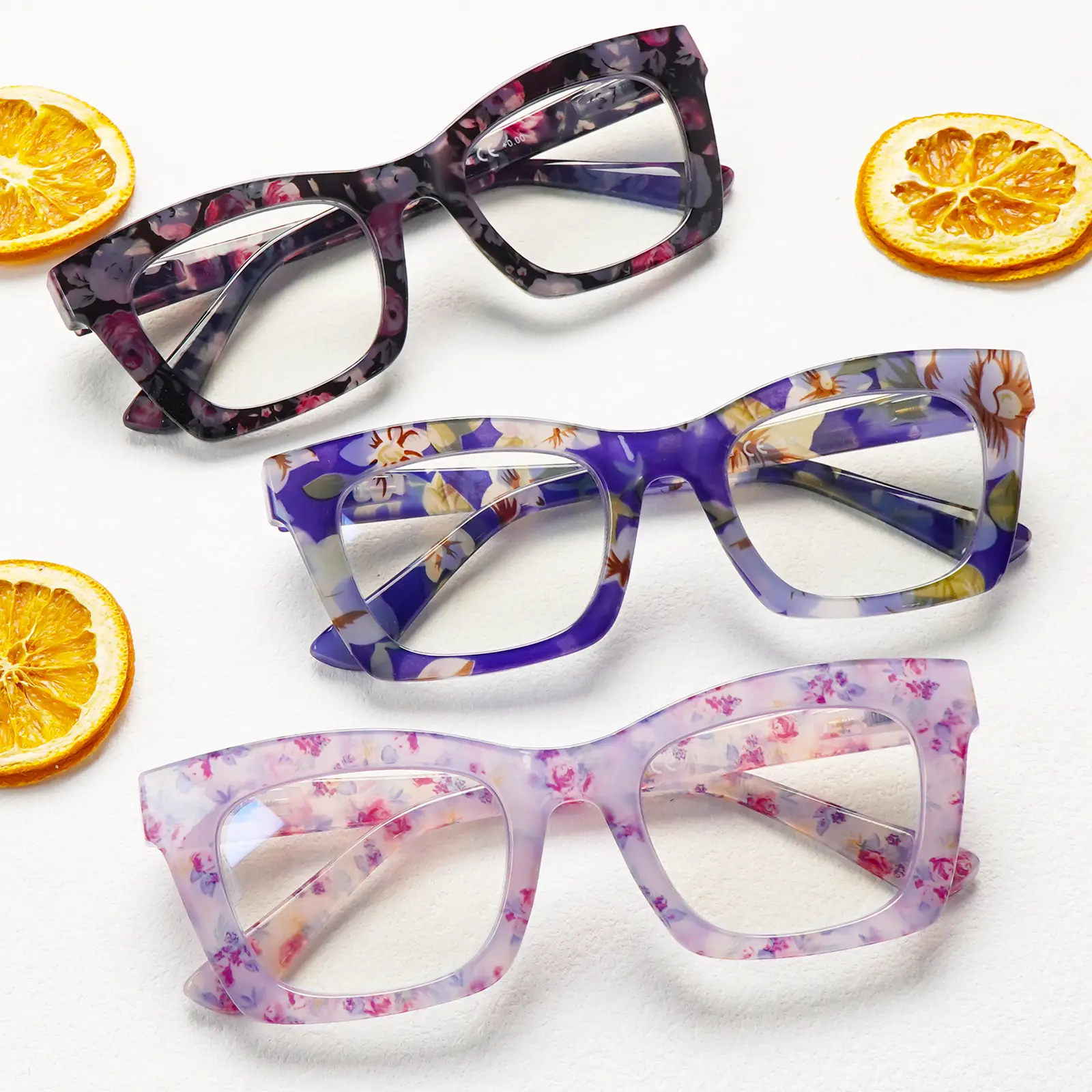 Women's   3-Pair Square Frame Eyeglasses Set - Full Rim, Progressive Multifocal, Blue Light-Blocking, Oversized Stylish Frames, Spring Hinges, 3 Different Prescription Adjustments,Box Included, Ideal Holiday Gift