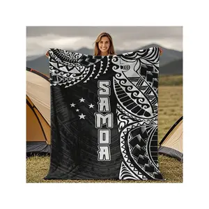 Intricate Samoan Tribal Polynesian Design Black & White Flannel Blanket
