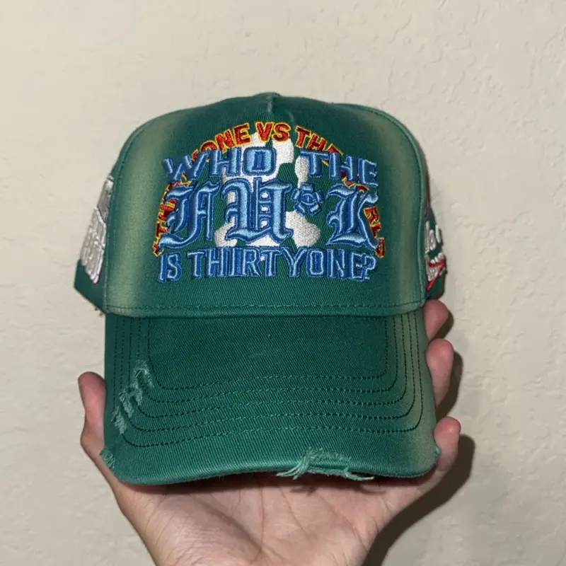 Green hat with lots of detail
