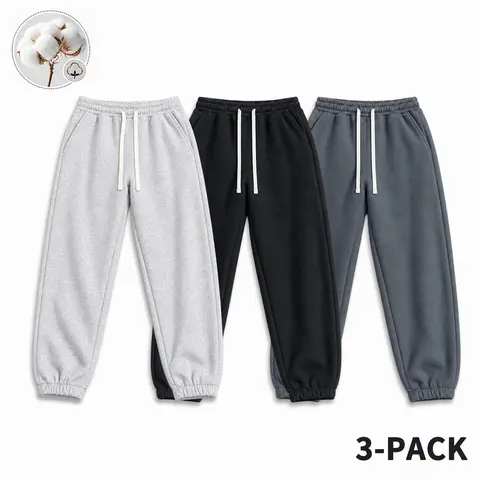 Solid-color cotton jogger sweatpants, soft and skin-friendly, loose fit, casual pants for outdoor walks and everyday wear